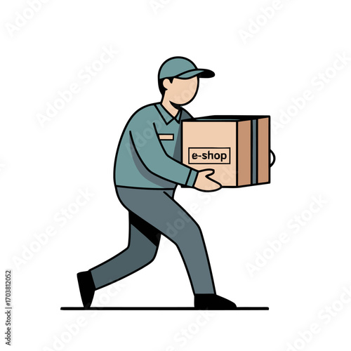 Delivery man carrying a package from an eshop