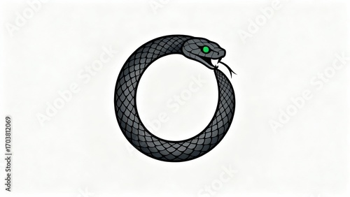 Exploring the Mythology of the Ouroboros: A Black and Green Serpent Symbol in Art and Design, Representing the Eternal Circle of Life and Renewal