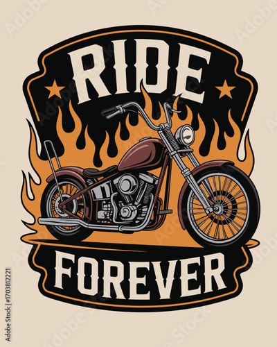Retro Motorcycle Club T-Shirt Vector Design with Chopper and Flames