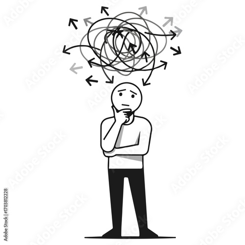 Person contemplating complex thoughts and decisions.