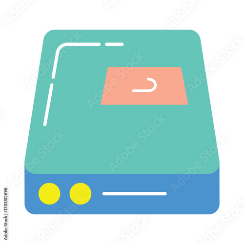 Modern digital storage or database server hardware illustration on an isolated background.