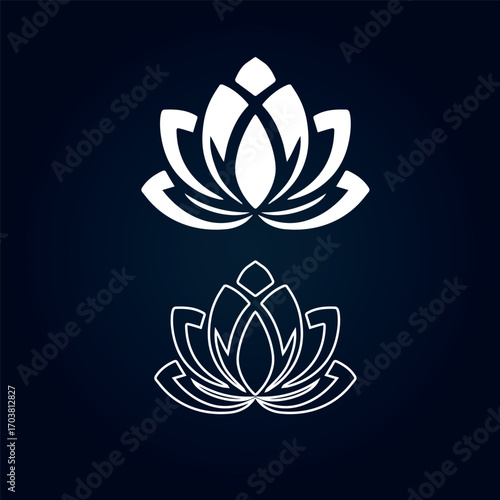 Lotus Flower Logo Designs White on Dark for Meditation and Spirituality