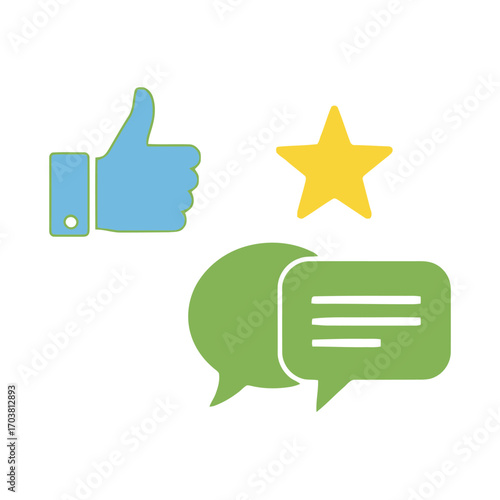 Thumbs up, star rating, and speech bubbles