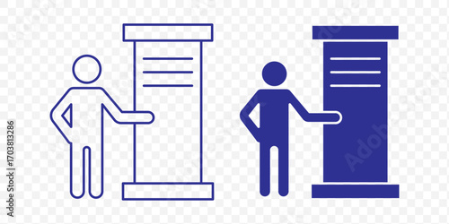 Booth or stand icon set with exhibitor. Sales booth icon set isolated on white background.