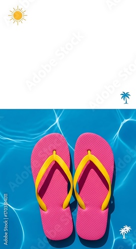 Pink Flip Flops on a Blue Pool.