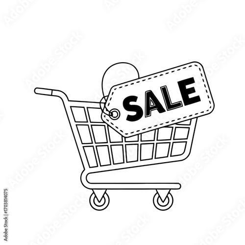 Shopping cart with a sale tag
