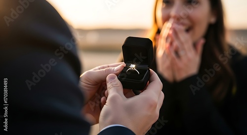 Emotional Outdoor Marriage Proposal with Engagement Ring and Surprised Reaction
