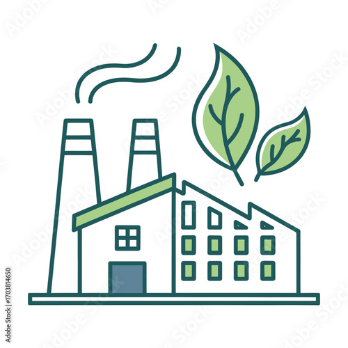 Sustainable factory: A conceptual rendering of an eco-friendly factory, harmonizing industrial production with environmental stewardship, symbolizing the potential of sustainable manufacturing.