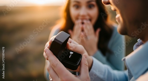 Emotional Outdoor Marriage Proposal with Engagement Ring and Surprised Reaction