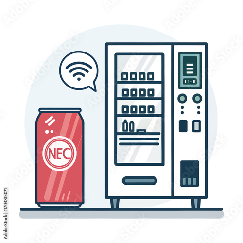 Digital Vending Machine: Depicting a cutting-edge digital vending machine, complete with a can of beverage, symbolizing the intersection of convenience and innovation.