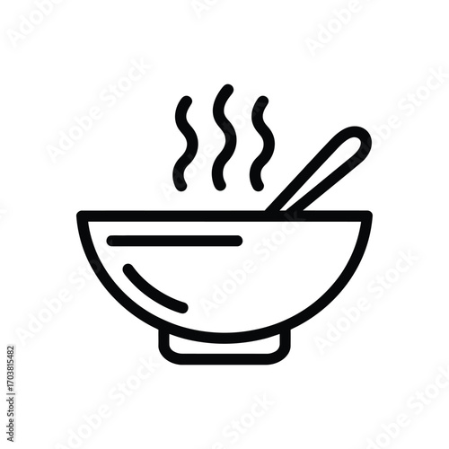 Simple line art icon of a steaming bowl of soup