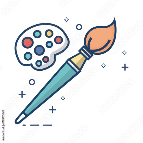 Artistic Creation Essentials: A vibrant, eye-catching illustration showcasing a paintbrush and color palette, representing the core tools of art and creativity.