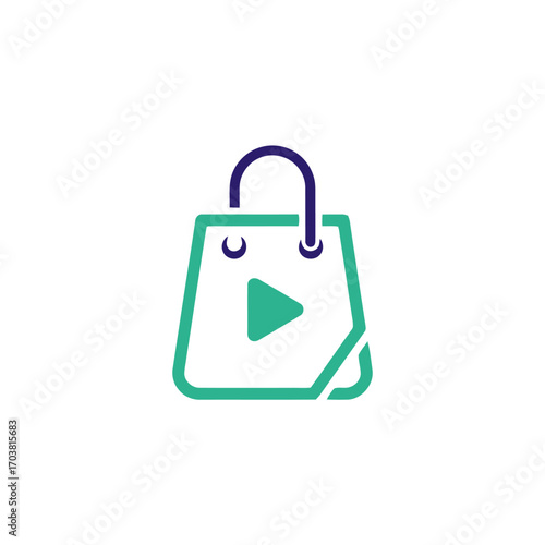 Shopping bag with play button icon