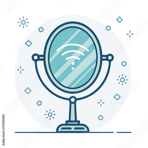 Smart Mirror Tech: A stylish mirror reflecting a WiFi signal, perfectly symbolizing connectivity and futuristic innovation.