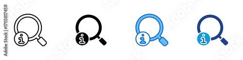 Search Info Multiple Style Icon Design Vector - Magnifying glass with information symbol, representing search help, info lookup, or guidance