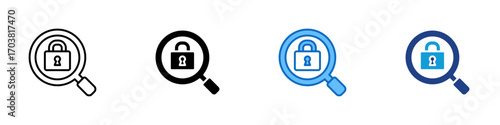 Security Search Multiple Style Icon Design Vector - Magnifying glass with padlock, representing cybersecurity, privacy check, and secure access review