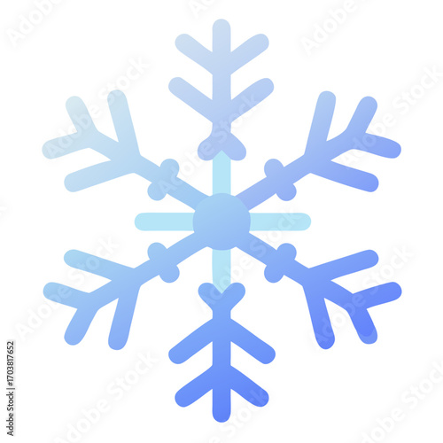 A beautiful blue snowflake icon with six points, isolated on a, representing winter and cold weather