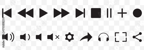 Previous, pause, next track, replay, play icon. video icon