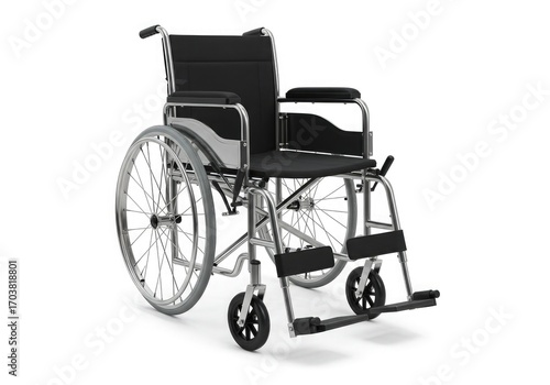 a wheelchair chrome frame black seat cushion folde