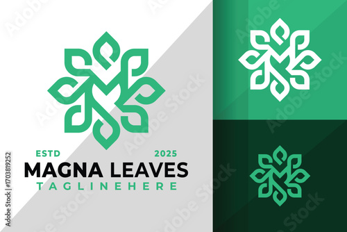 Letter M Leaves Natural Logo Icon Vector Design Illustration
