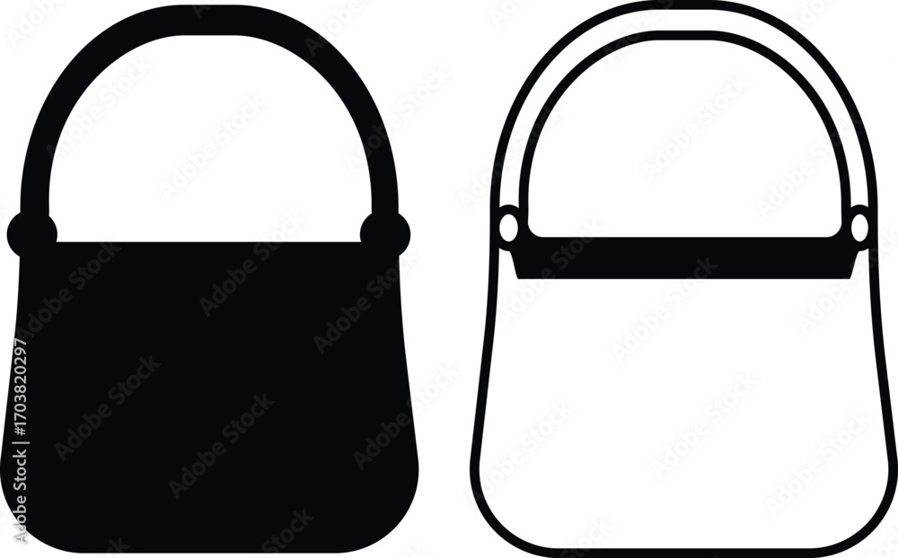 Black handbag icon set, purse and bag vector collection in flat and line style, minimalist fashion accessory group, modern silhouette symbols pack, elegant women bags synonym design
