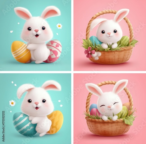 Adorable Easter Bunny with Colorful Eggs and Basket for Festive Celebrations