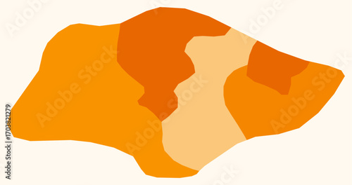 Map of Singapore with regions. Just a simple country border map with region division. Orange color palette. Blank Republic of Singapore shape with administrative division. Vector illustration.
