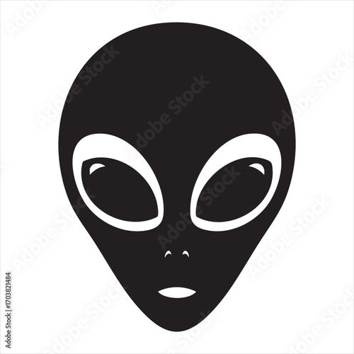 Iconic black alien head silhouette symbol for extraterrestrial and sci-fi themes silhouette