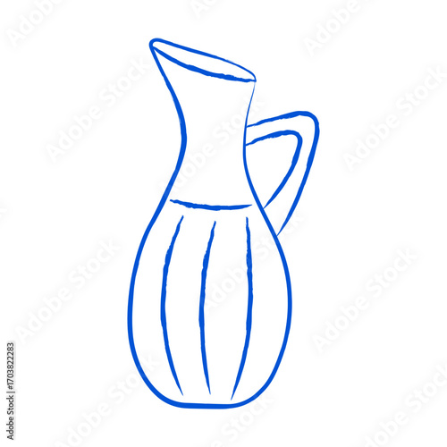 Jug with olive oil, Mediterranean cuisine. Vector illustration.