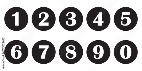 Simple round numbers symbol set. Black isolated font in vector flat.