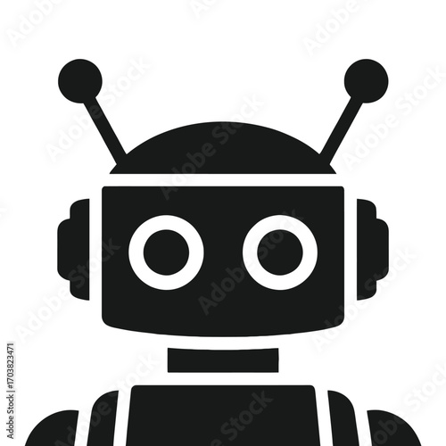 Adobe Illustrator ArtworkSimple black robot head and shoulders icon isolated on white background