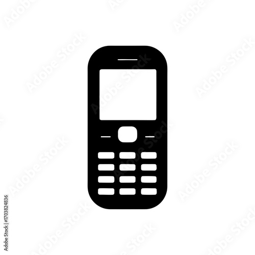 Simple black and white cell phone image on transparent background silhouette