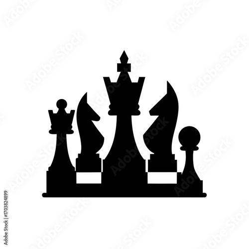 Silhouette of chess pieces on white ground on transparent background