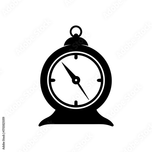 Illustration of a black vintage alarm clock on transparent background silhouette