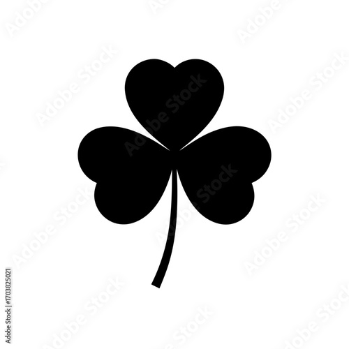 Simple black shamrock with three leaves on transparent background silhouette