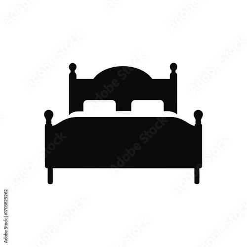 Silhouette drawing of a double bedstead on transparent background