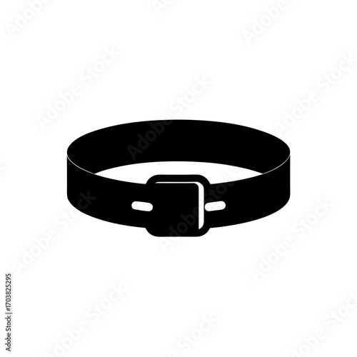 Illustration of a black leather belt item on transparent background silhouette