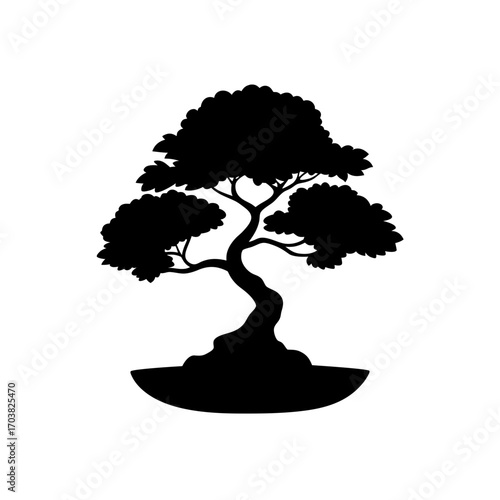 Silhouette of a bonsai tree in a pot art on transparent background