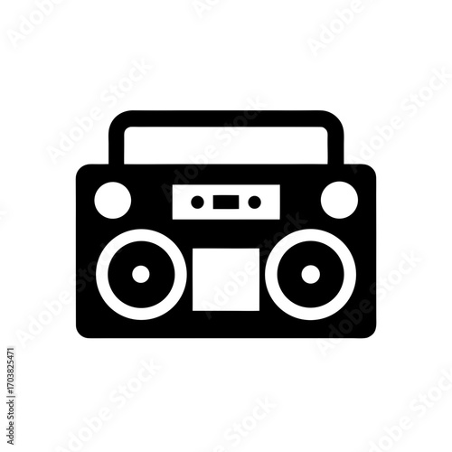 Illustration of a retro boombox speaker set on transparent background silhouette