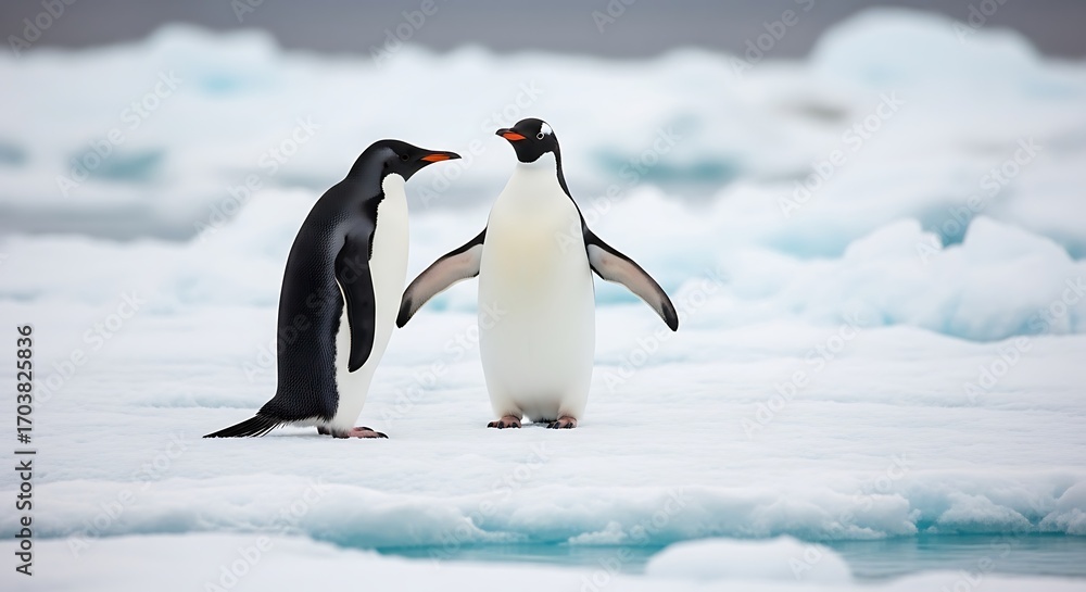 Obraz premium Two Penguins on Ice Floes.