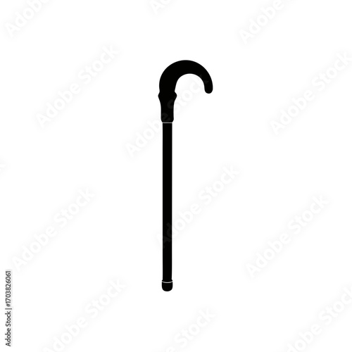 Illustration of a black walking stick cane on transparent background silhouette