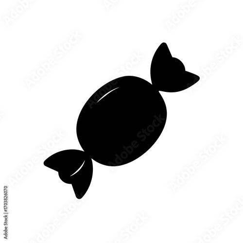Illustration of a wrapped black candy icon on transparent background silhouette