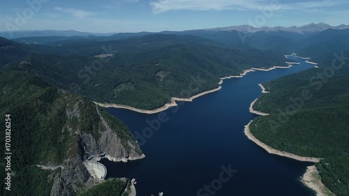 Wallpaper Mural Scenic aerial drone 4K movie up and down panorama of Fagaras mountains, Vidraru dam and lake in Fagaras mountains, Arges country,Romania. Torontodigital.ca