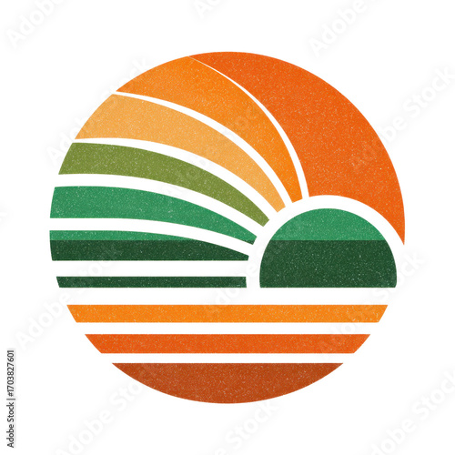 High quality photo of retro sunset landscape circle design isolated on transparent background.