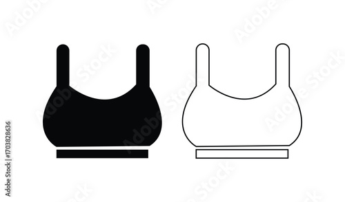 Simple black and white icons of a sports bra or bralette