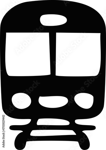 Simple Black and White Handdrawn Front Train Locomotive Transportation Icon