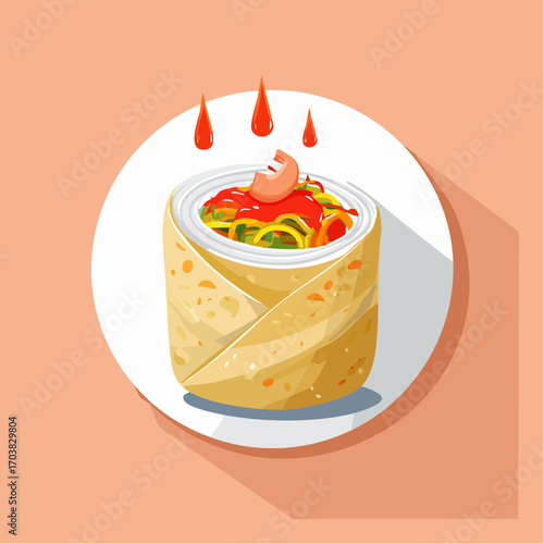 Delicious wrap filled with fresh vegetables and savory sauce, a flavorful culinary delight