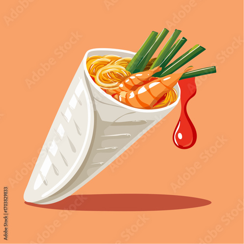 Delicious shrimp noodle wrap with flavorful sauce for a tasty Asian fusion delight