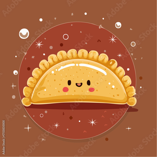 Adorable empanada cartoon character illustration perfect for kids' menus and food-themed designs