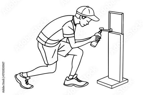 ultra-marathoner-refilling-bottle-at-aid-station-white background